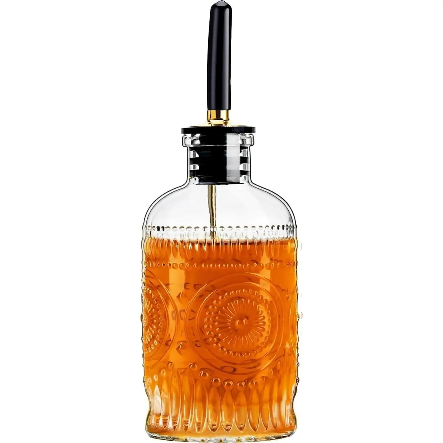 Syrup Bottle, Glass Syrup Dispenser, Metal Pour Spout, 7 oz, 1 Pc | Coffee syrup bottle and simple syrup bottles for coffee bar accessories; honey dispenser for maple syrup, oil and sauces
