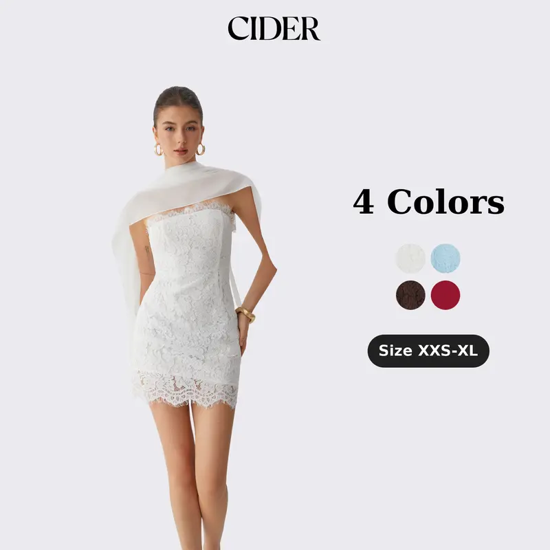 Cider Lace Cotton-blend Bandeau Bodycon Mini Dress With Scarf