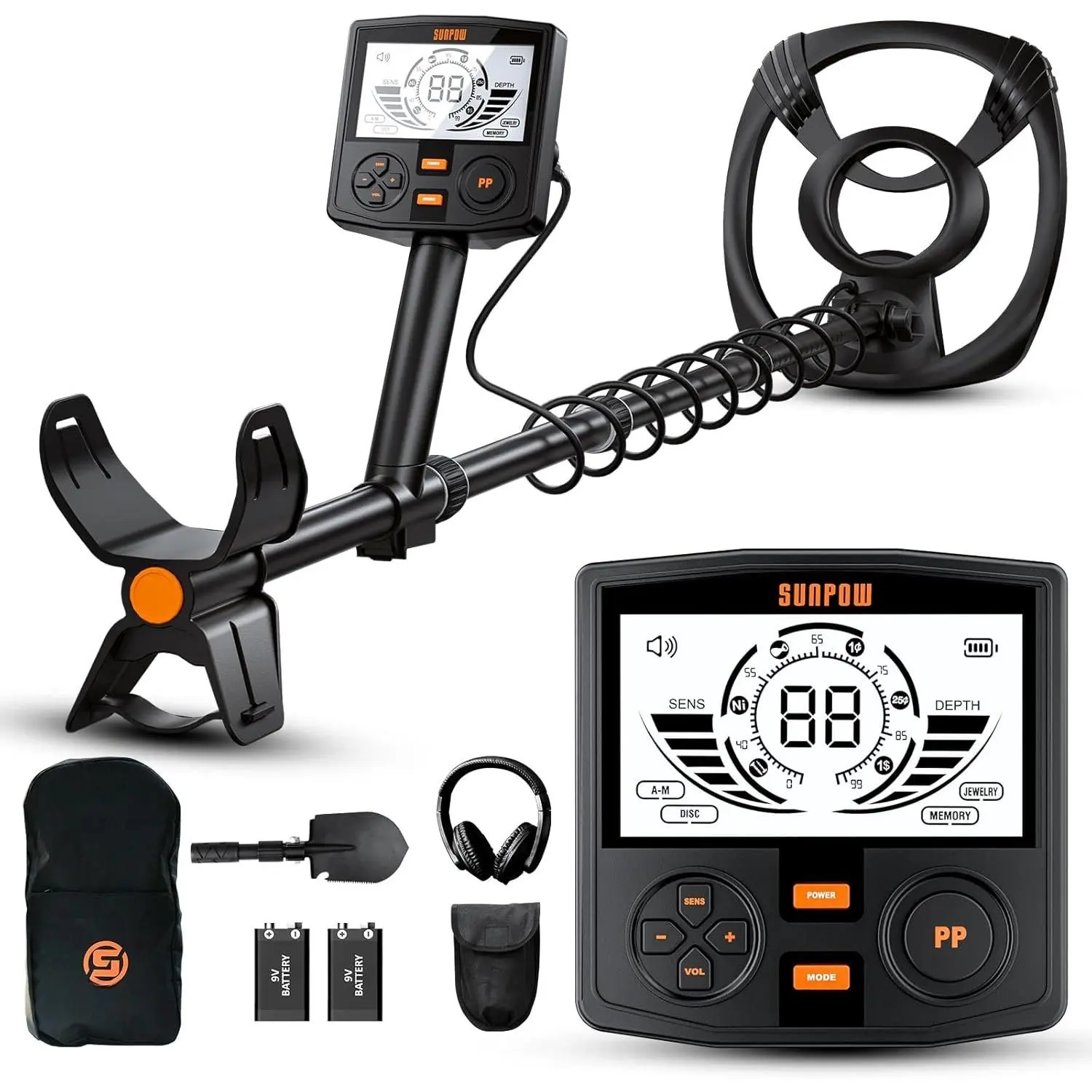 Professional Metal Detector for Adults - Pinpoint Accurate & Easy to Use - 12"  Coil, 2X Backlit LCDs, DSP Chip, 5 Modes - Adjustable (19"-59") for Beach, Field, Garden