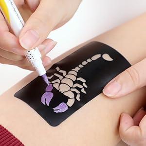 Temporary Tattoo Markers for Skin, 10 Body Markers + 56 Large Tattoo Stencils for Kids and Adults, Dual-End Tattoo Pens Make Bold and Fine Lines with Cosmetic-Grade Tattoo Ink ZYH2208001KIT
