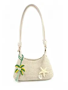 Boho Crossbody Shoulder Bag, Ethnic Pattern, Coconut Tree Bead Pendant, Ideal for Beach Vacations, Shopping, Social Events
