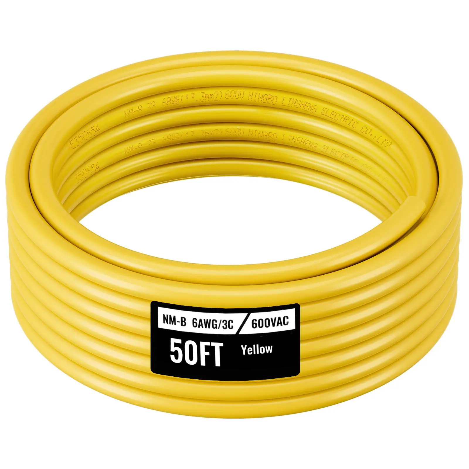 VEVOR NM-B 6AWG/3C Nylon-PVC Sheathed Ground Wire, 3 Conductors & 1 Unprotected Ground, High-Purity Copper Core Non-Metallic Cable, Fireproof, Flame Retardant, Flexible, Efficient Transmission, Easy to Install for Home Residential Indoor Projects (50 ft)