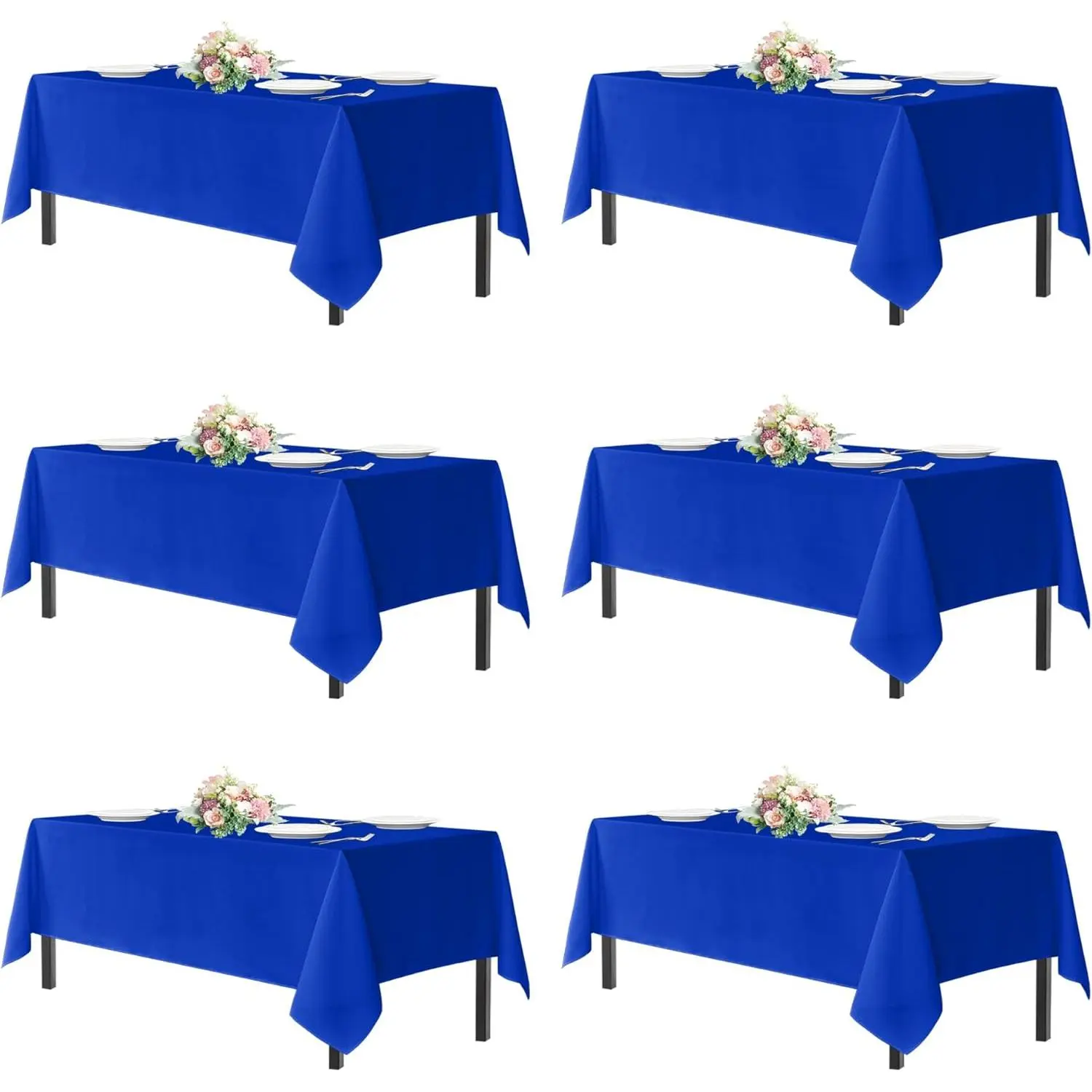 Royal Blue Tablecloth for 8 Foot Rectangle Tables, 6 Pack - 60x120 Inch - Washable Fabric Table Cloth, Reusable Polyester Table Covers for Wedding Party, Banquet, Independence Day, July 4th
