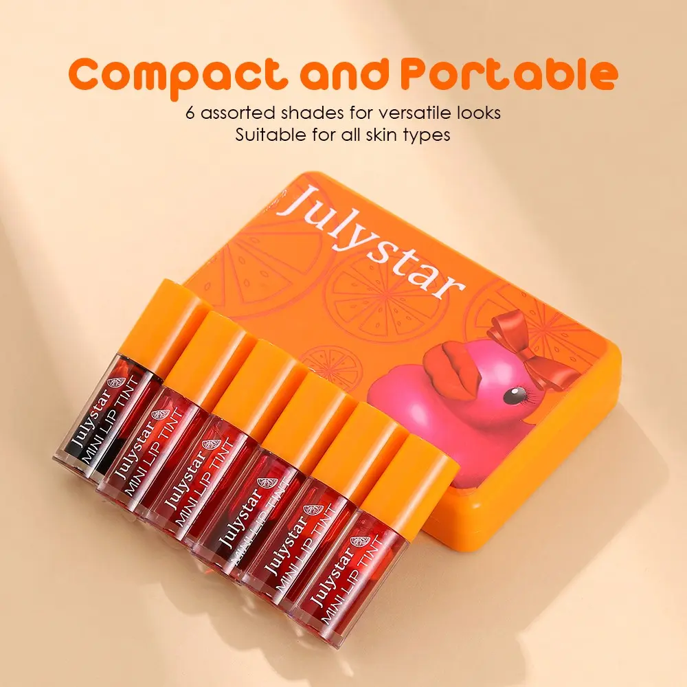 Julystar 6 Colors Mini Lip Tint Set, Water-Based Moisturizing Lip Stain, Long Lasting Lightweight Lip Gloss, Cute Duck Portable Lip Makeup Kit