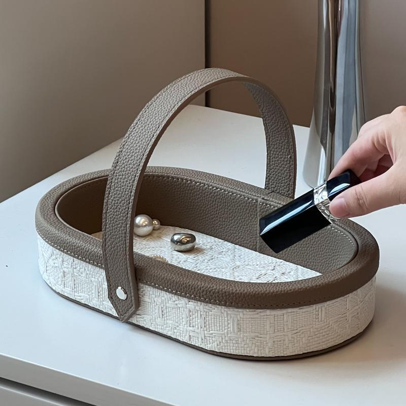 High-grade Sense Light Luxury Leather Tray Table Porch Coffee Table Key Storage Tray Sundry Lipstick Cosmetics Storage Box