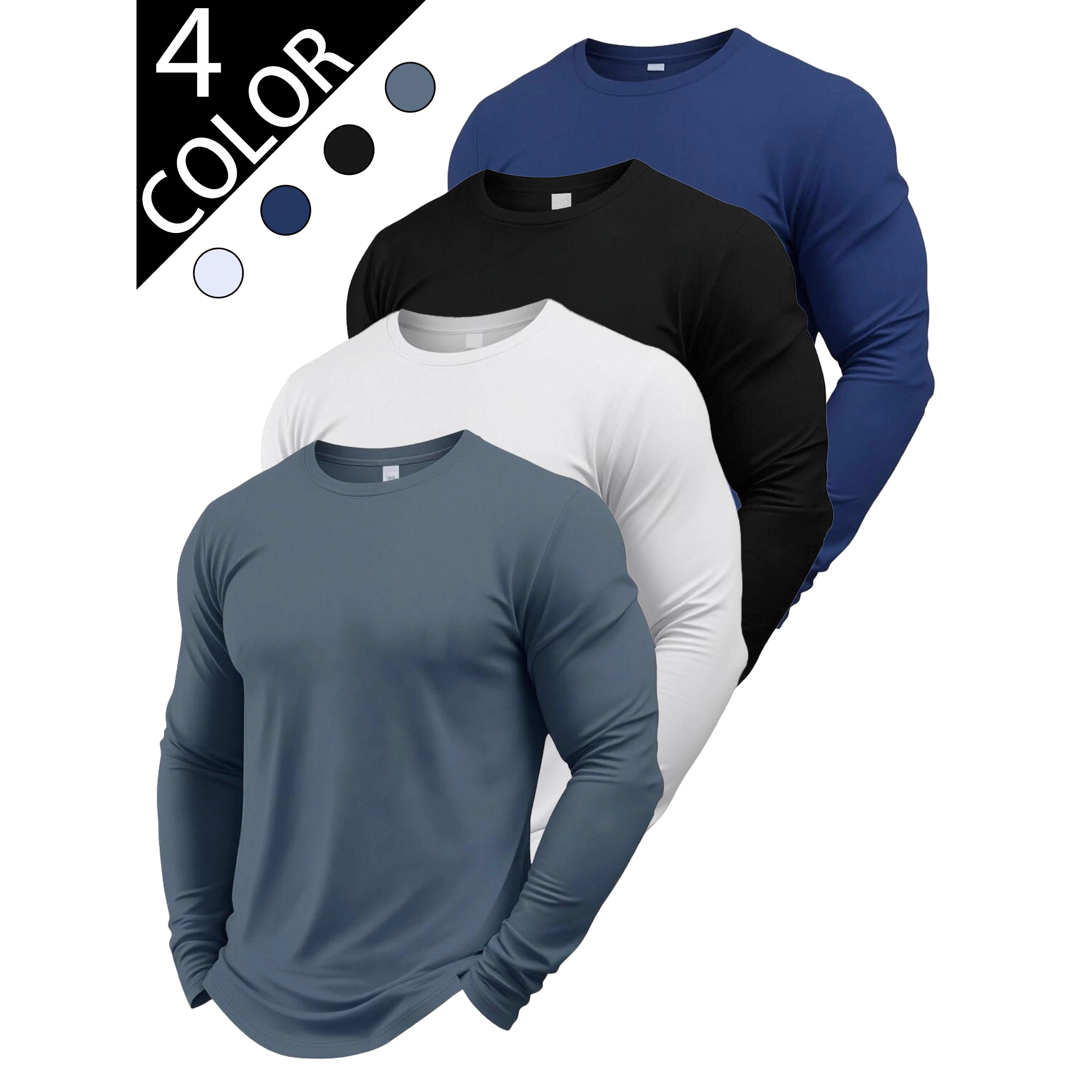 Menswear Plain Round Neck Longsleeves Shirt for Men - 2026 Minimalist Versatile Basic Top, Soft Skin-Friendly Lightweight Fabric, Fine Workmanship, All-Season Smooth Cozy Wearing Experience