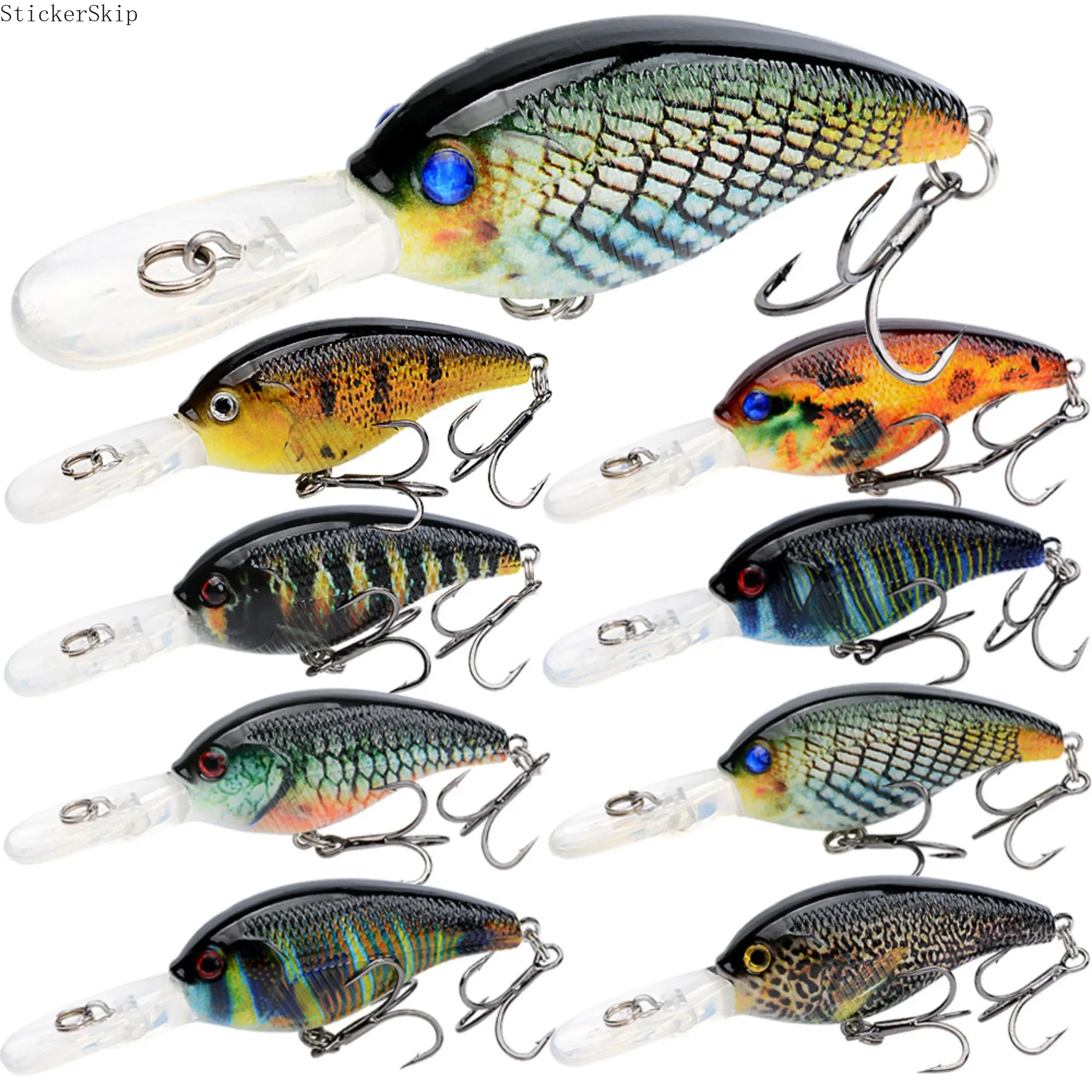 Deep Diving Crankbait Hard Fishing Lure - Long Lip, 3D Glossy Eyes, Tight Rolling Wobbling Action, Sharp Treble Hooks for Bass Fishing in Deep Lakes, Reservoirs, Lake Fishing
