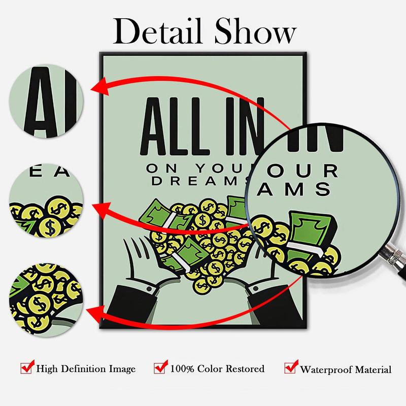 Money & Letter Pattern Painting with Wooden Frame, 1 Count Modern Canvas Wall Art, Unique Artwork, Wall Decor for Home Living Room Bedroom Office