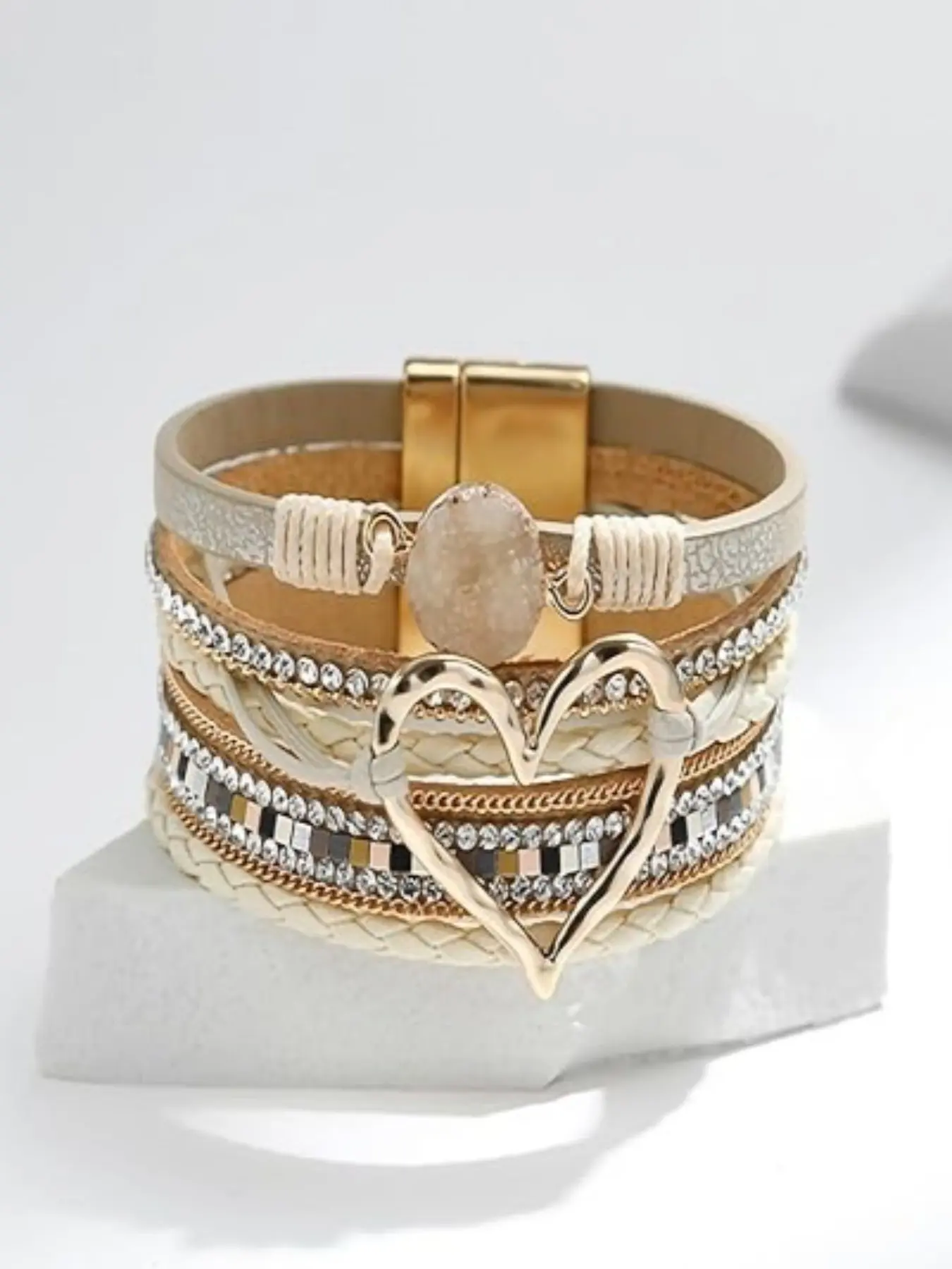 Women's Bohemian Leather Wrap Multilayer Pearl Crystal Bracelet, Boho Style Bracelet, Elegant Jewelry Accessory, Stylish Hand Chain for Women, Bracelets Jewelry