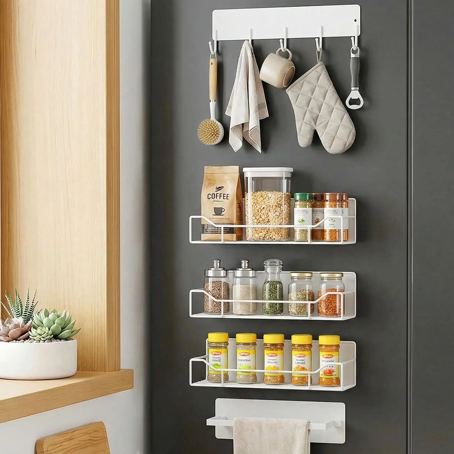 Rack for Refrigerator, 5 Pack  Fridge Organizer Shelves,   Hold, No Drilling, Space Saving Storage Rack for Kitchen & Washing Machine Organizer (White)