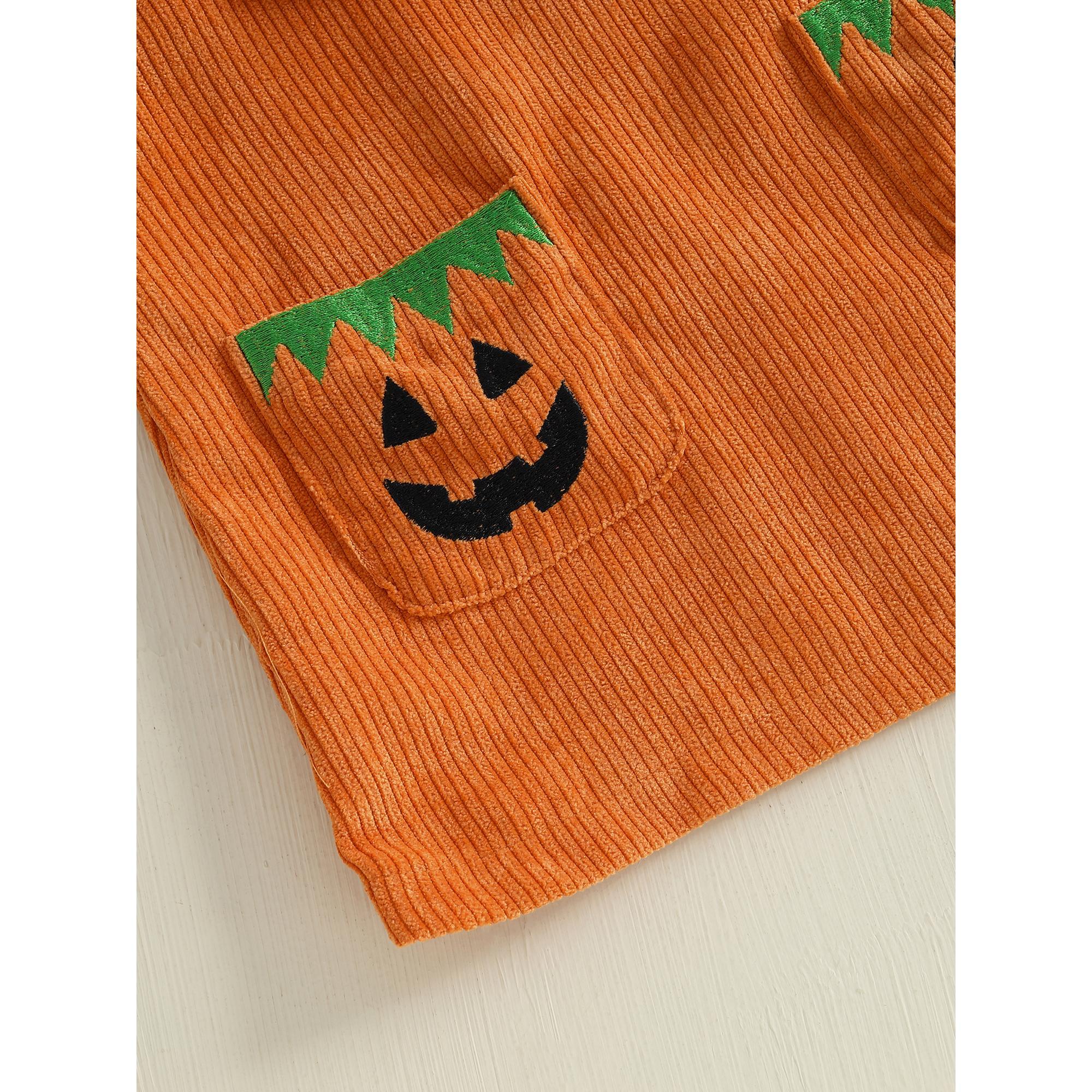 Baby Girls Clothes Set Long Sleeve Halloween Pumpkin Face Print Romper with Letter Embroidery Dress and Headband 3Pcs Outfit