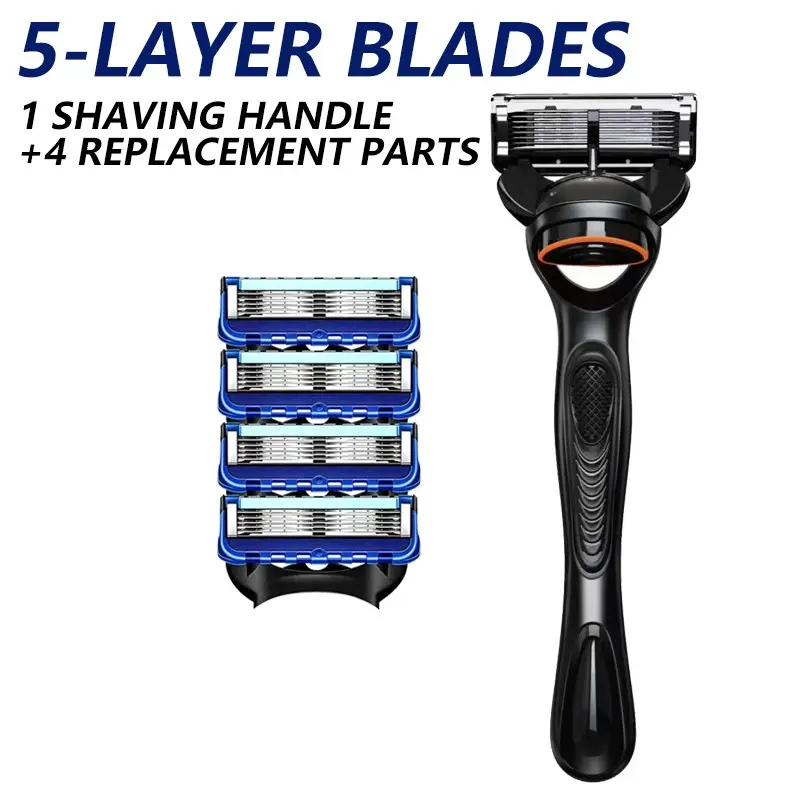 Men's Manual Razor Set, 1 Handle with 4-12 Replaceable Stainless Blades, Sharp and Durable, Easy to Clean, Facial Shaving Tool for Men