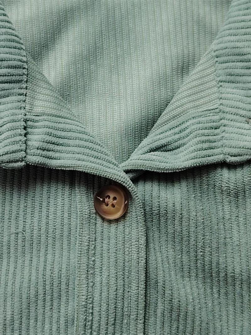 Women's Corduroy Shirt With Pocket, Drop Shoulder Style For Spring & Fall