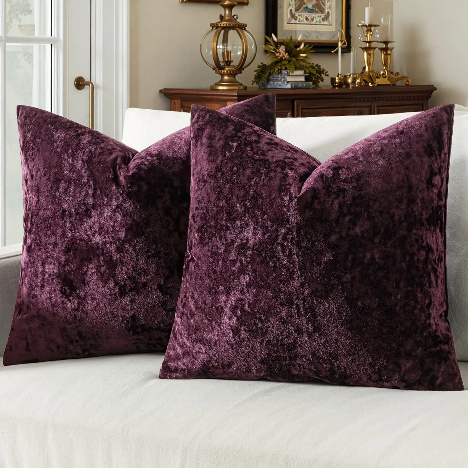 Velvet Throw Pillow Covers Purple 18x18 Inch Set of 2 - Soft Neutral Decorative Pillow Cases with Luxurious Textured Vintage Cushion Covers for Home Decor, Couch, Sofa, BedGift