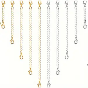10pcs Adjustable Alloy Accessory Chain equipped with Double-Ended Lobster Clasps, Practical Extension Chain for Necklaces, Bracelets and Anklets