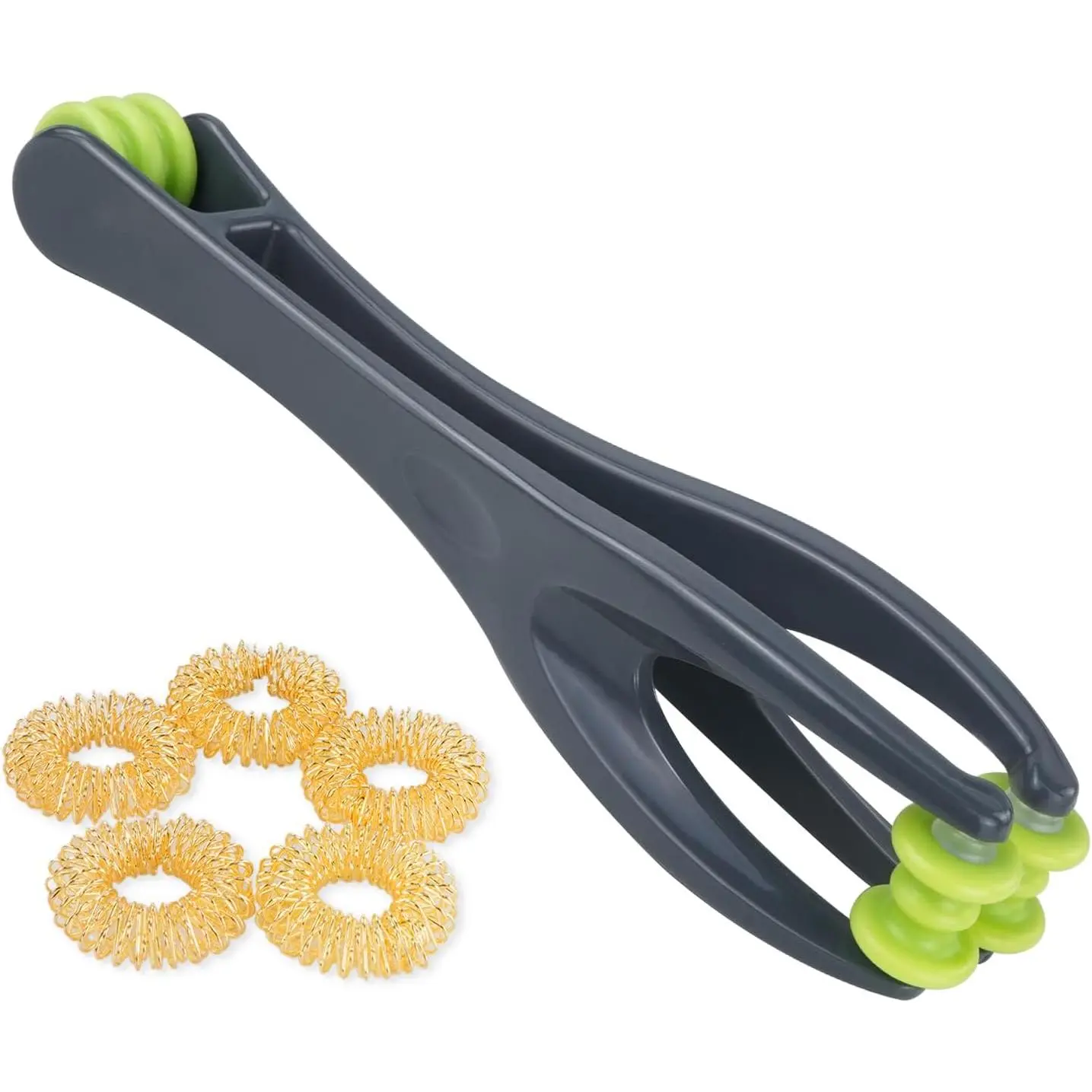 Cordless Gentle 2-in-1 Finger Massager Roller - Pain Relief, Stress & Arthritis Tool with 5 Acupressure Rings for Hand, Palm, Wrist & Circulation Support, Grey