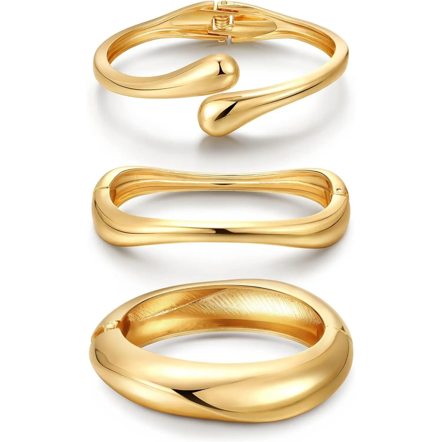 8YEARS Chunky Gold Bangle Bracelets for Women, 14k Gold Plated | Cuff Bangles, Stack Bracelet Set, Wide Trendy Fashion, Jewelry Gifts