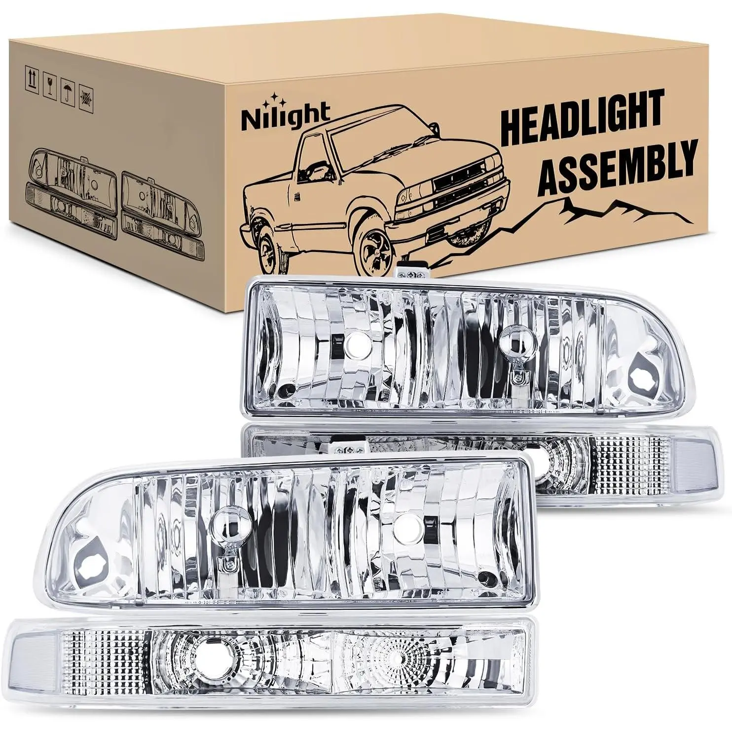 Nilight Driver's & Passenger's Side Headlight Assembly - Car Lighting, IP65 Rated, Dustproof, Easy-Install ABS Plastic Car Exterior Upgrade for 1998-2004 Chevy Blazer, Chevrolet S10 Pickup Headlamp Housing & Bumper Lights, Anti-Fog Vent