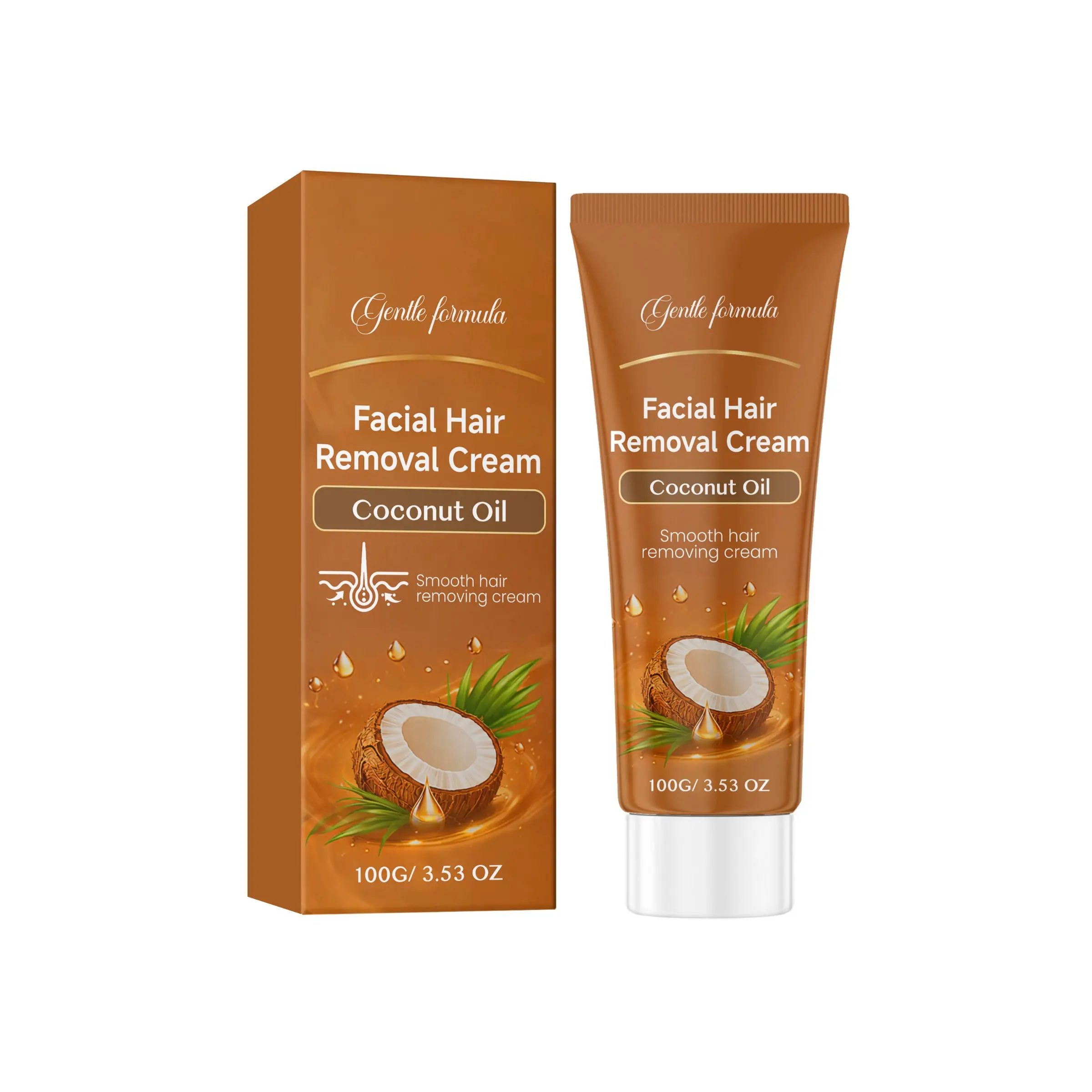 Coconut Oil Facial Hair Remover Cream, Gentle and Smooth, Cleanses Face Hairs, Refreshing and Moisturizing, Comfortable Hair Removal Cream
