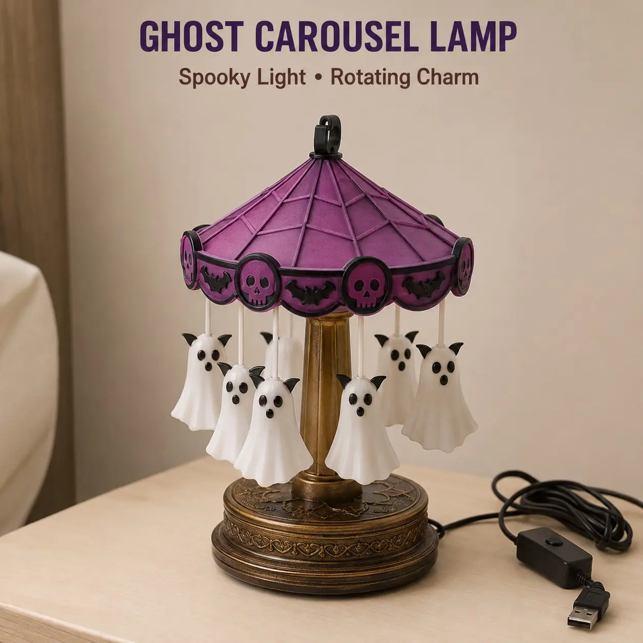 Halloween Ghost Carousel Lamp, Pumpkin Ghost Glow Night Light, Creative Festival Decor, Rotatable Warm Lights, Home Decoration Gift