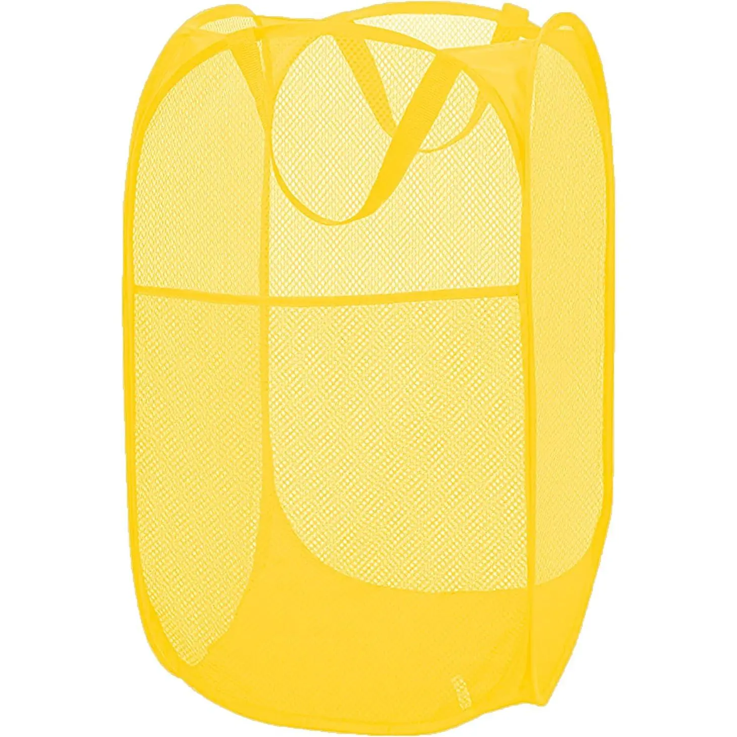 Mesh Collapsible Laundry Basket Foldable Pop Up Hamper Space Saving | Large Top Opening Easy to Carry Handles Pop Up Laundry Hamper Storage Basket for Bedroom, Dorms, Travel, Cruise, RV, Yellow