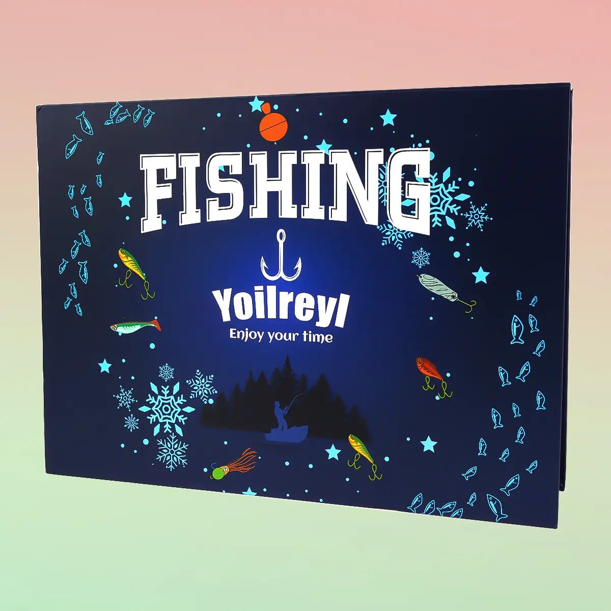 Dark‑Blue 24‑Grid Fishing Advent Calendar Box, Vibrant Multicolor Bionic Lure & Hook Blind Box Kit, Christmas Countdown Surprise Gift for Lure Fishing Enthusiasts