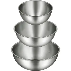Metal Mixing Bowls, 304 Stainless Steel, Set of 3 (1.5, 2.2 & 3.4 Qt) Thicker-Gauge, Stackable Nesting & Space-Saving Classic Everyday Bowls for Baking, Salad Prep & Cooking