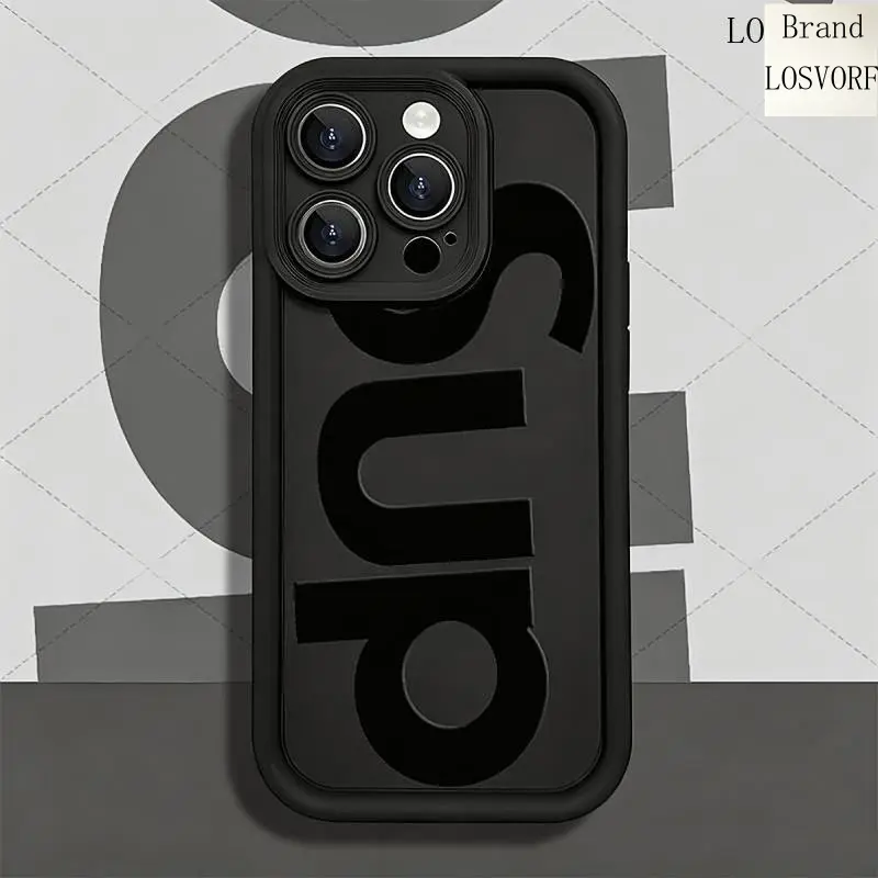 LOSVORF Minimalist Big SUP Letter Soft Silicone TPU Phone Case - Shockproof Protective Mobile Accessory for iPhone 17,17E,16 Pro,16 Pro Max,15 Pro Max,14,13,12,11,X Plus,Air,Mini (Solid Black Streetwear Trendy Text), Accessories