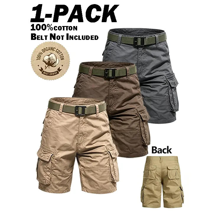 1-PACK100% Cotton Men's Cargo Shorts, 2 Packs Casual Multi-Pocket Work Shorts, Loose Fit Breathable Outdoor Tactical Shorts for Daily Wear, Hiking Travel Summer Bottoms, Durable Soft Organic Cotton Knee Length Short Pants with Large Side Pockets