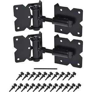 Self Closing Gate Hardware Hinges Heavy Duty  Wooden/Vinyl/PVC Fences,90 Degree Adjustable, with Installation Screws and Swing Adjuster Tool,2 Pack/Set,Black