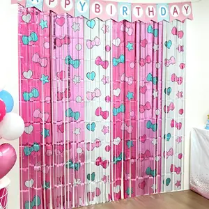 "Party Decorations for Girls, 2 Pack Cat Theme Tinsel Foil Fringe Curtains, 3.3 x 6.6ft Birthday Party Supplies, Bow Photo Booth Props, Backdrop Streamers, Reusable Doorway Decor for Room"