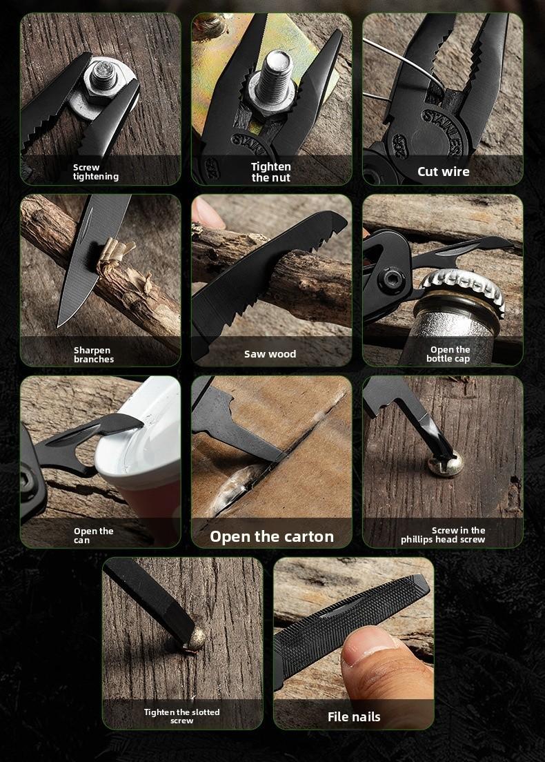 Multi - Function Stainless Steel Black Oxide Folding Pliers Screwdriver Set Telescopic Outdoor Emergency Tool