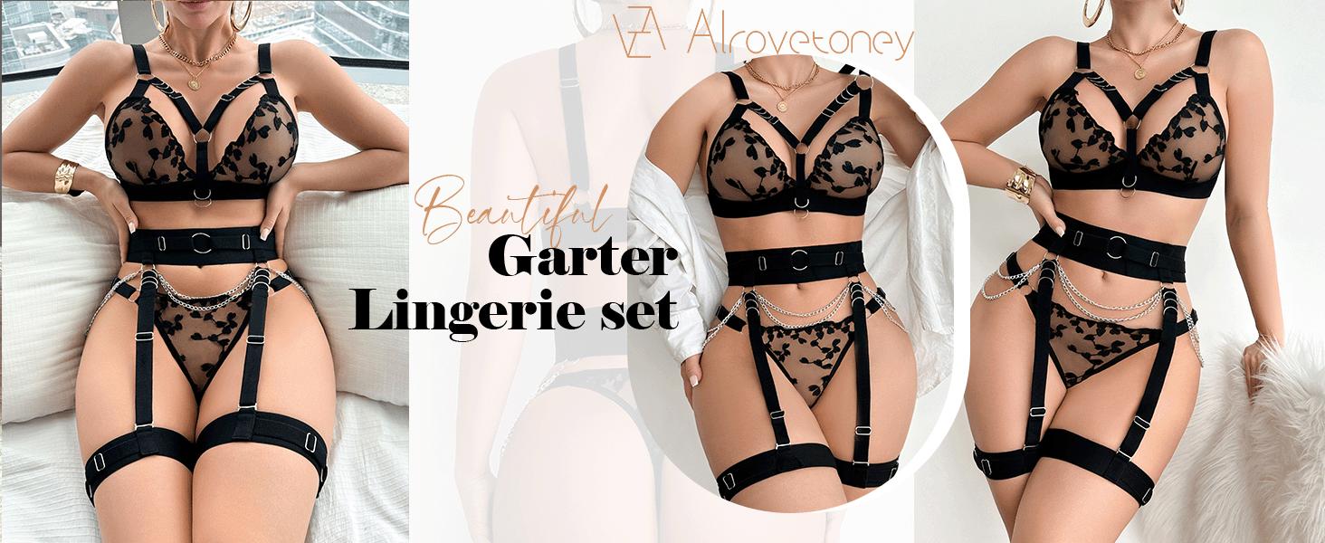 Sexy Lingerie Set For Women With Garter Belt 5 Pieces Strappy Bra and Panty  Set Adjustable With Chain - TikTok Shop