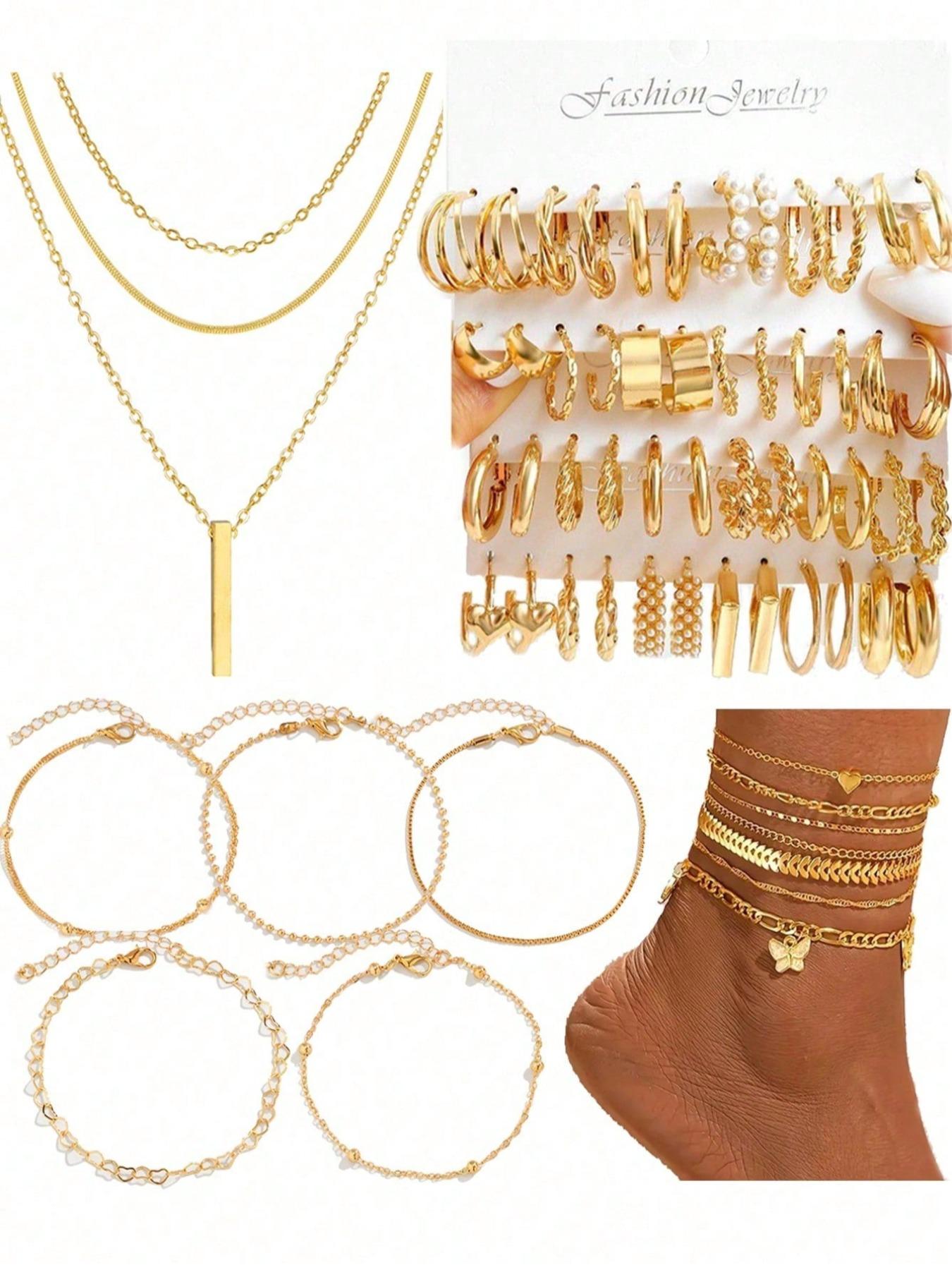 Elegant Vintage Middle Eastern Style Jewelry Set (35/58/61/68 Pcs), Imitation Pearls & Rhinestones Accents Jewelry for Parties and Daily Wear