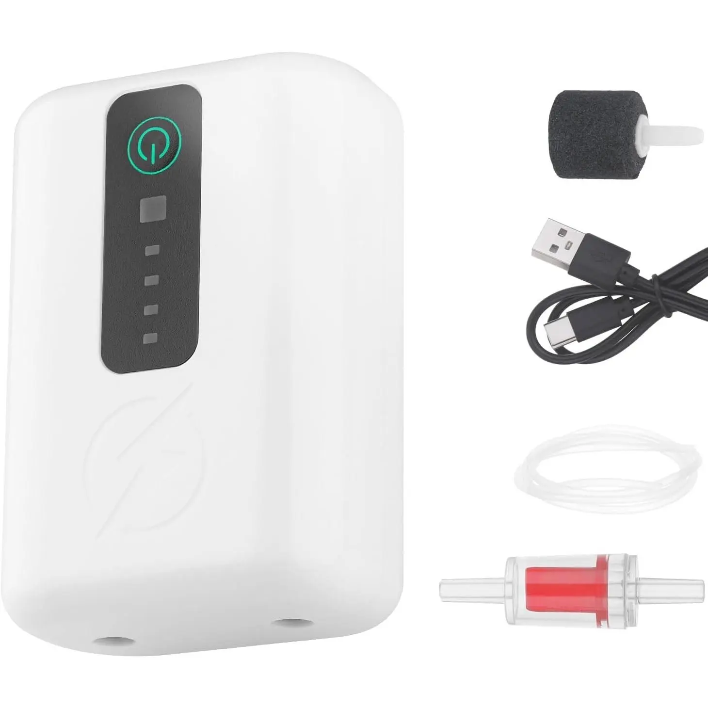 Battery-Powered Portable Aquarium Air Pump, 2W 48GPH USB Rechargeable Ultra-Quiet Aerator for 5-50 Gal Fish Tanks, Outdoor Fishing Live Bait Buckets, Power Outages Emergencies