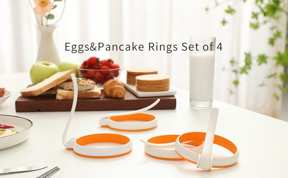 Silicone Fried Egg Cooker Rings Set,Nonstick,Easy to Use&Clean, 4-pack, Round Egg Mold for Cooking Pancake,Breakfast Sandwich, fit McMuffin Biscuit,Griddle Egg Ring for Frying Eggs