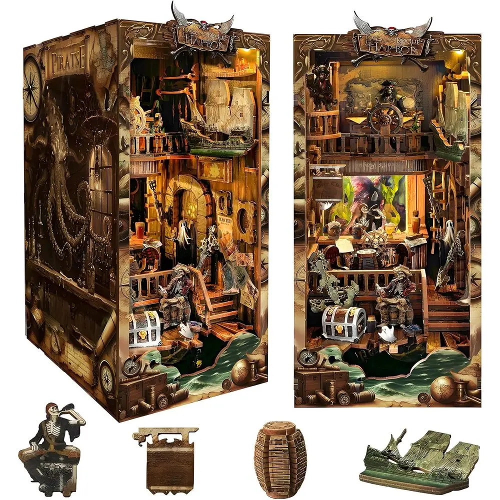 Spilay DIY Book Nook Kit,DIY Dollhouse Booknook Bookshelf Insert Decor Alley,Bookends Model Build kit with LED Light,Handmade Crafts Gifts for Birthday Christmas and Valentine's Day(SQ36)