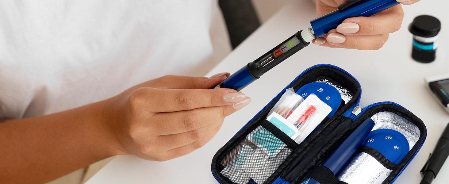 Insulin Cooler Travel Case with Temperature Display - Refrigerated Medicine Cooling Bag with 2 TSA Approved Ice Pack, Medication Pen Diabetic Supplies Organizer for Trip and Daily