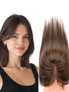 Summer Clip in Hair for Women, 10inch 25cm Human Hair Topper, 7x11cm Breathable Base Net, Natural for Thin Hair Part