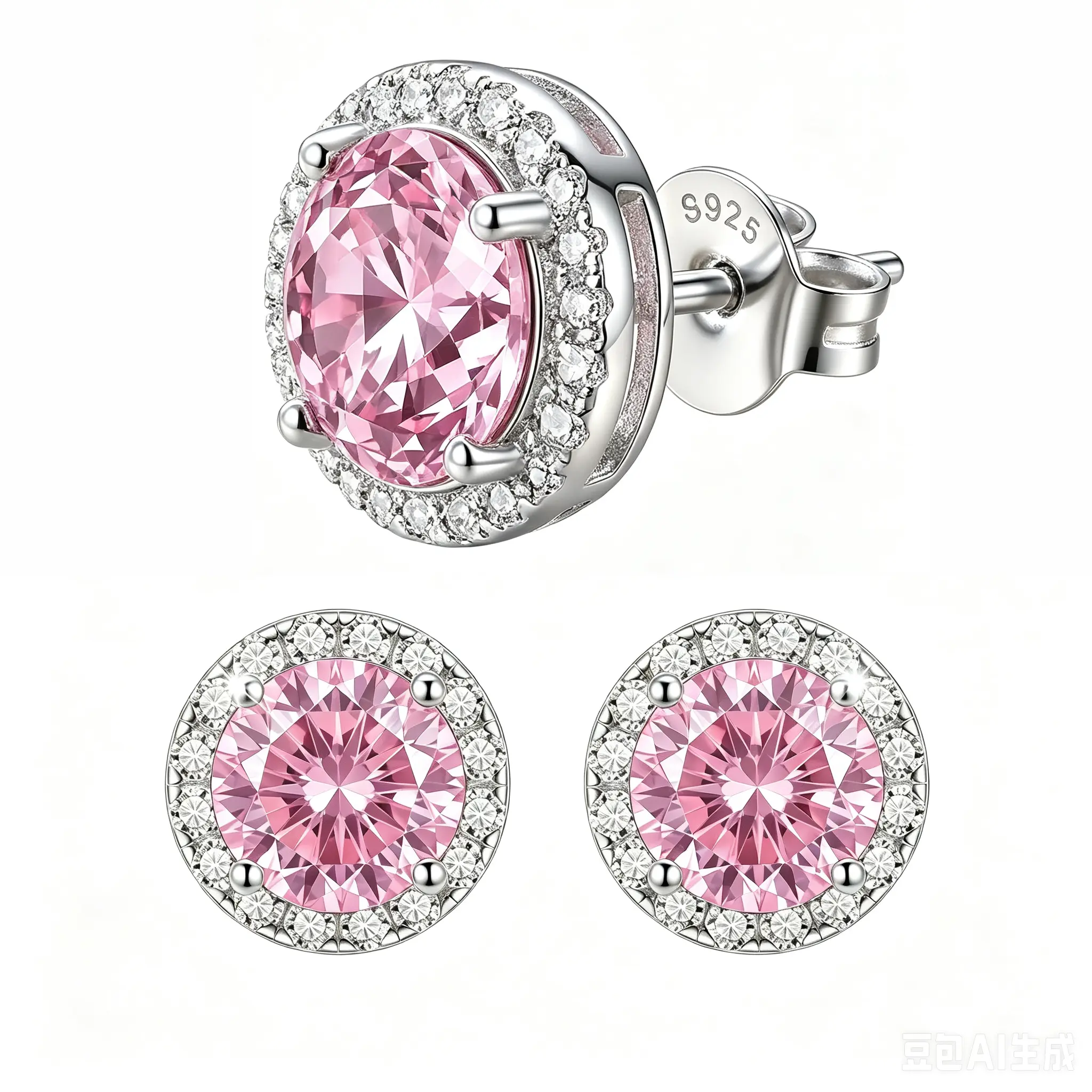 Round Shape Sparkle Stones Elegant Blush Pink Cubic Zirconia Stud Earrings - 8mm Silver Plated, Hypoallergenic, Nickel-Free, for Everyday Wear, Stud Type, Avoid Water, Birthday, Unisex, Anniversary