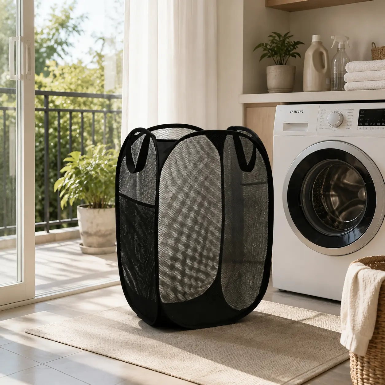 Foldable mesh dirty clothes basket, 2-pack, portable, breathable storage basket, bedroom, bathroom, clothes and miscellaneous items universal basket