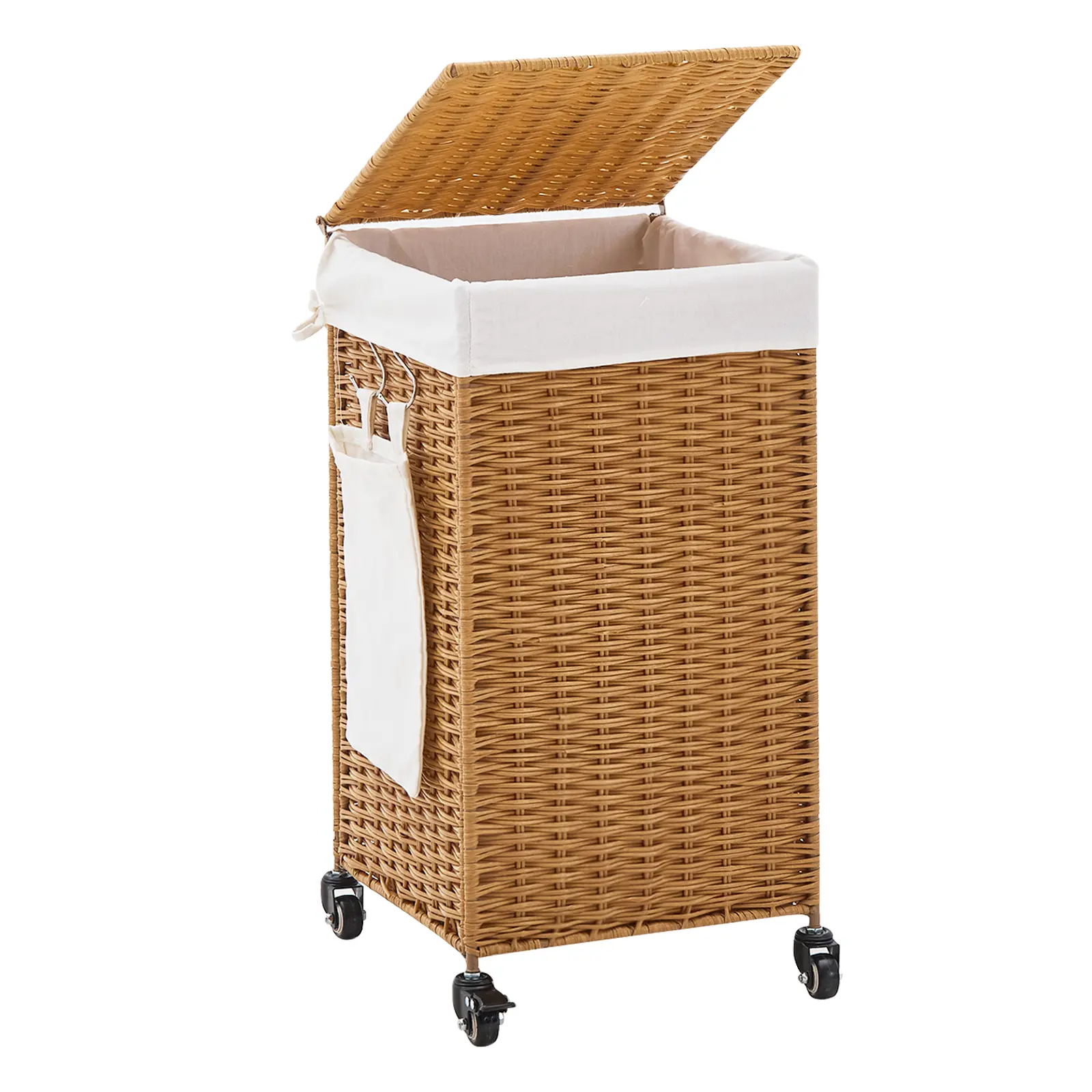 78L Large Rolling Laundry Hamper with Lid - Hand-Woven Wicker Basket on Wheels with Removable Liner & Dual Installation Options