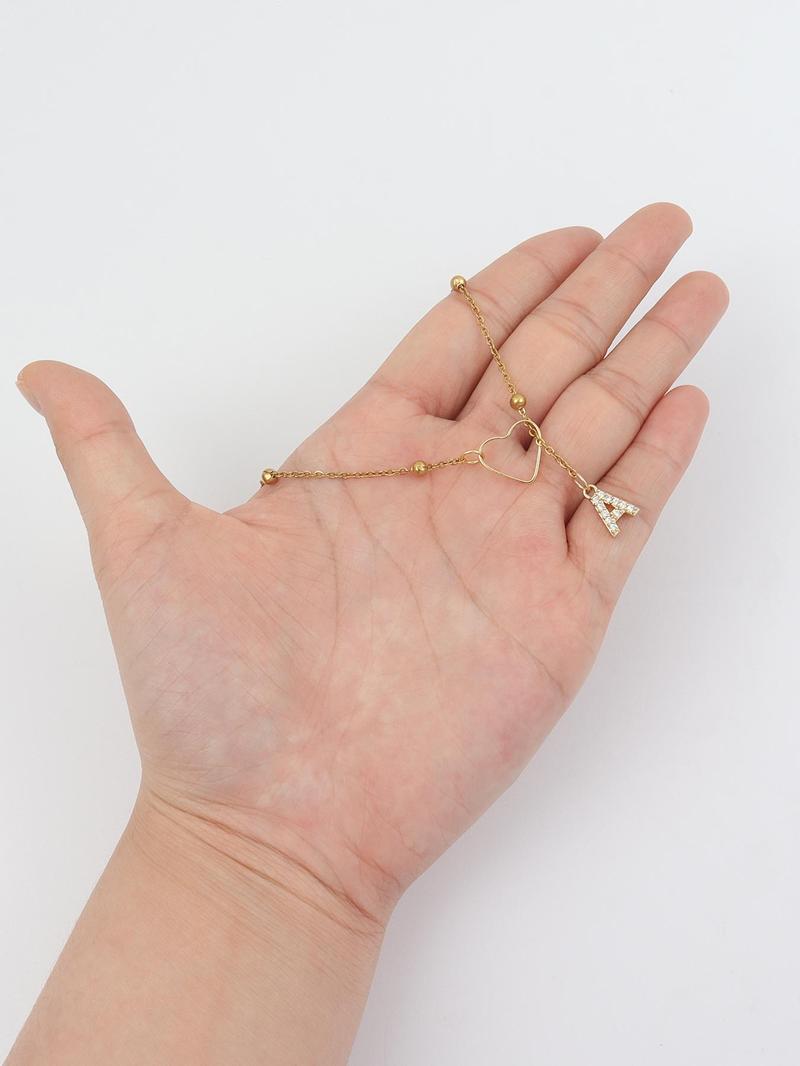 Letter Heart Pendant Necklace for Women, Rhinestone Decor Stainless Steel Jewelry for Gift, Elegant Versatile Fashion Accessories for Daily Wear, Necklace Initial