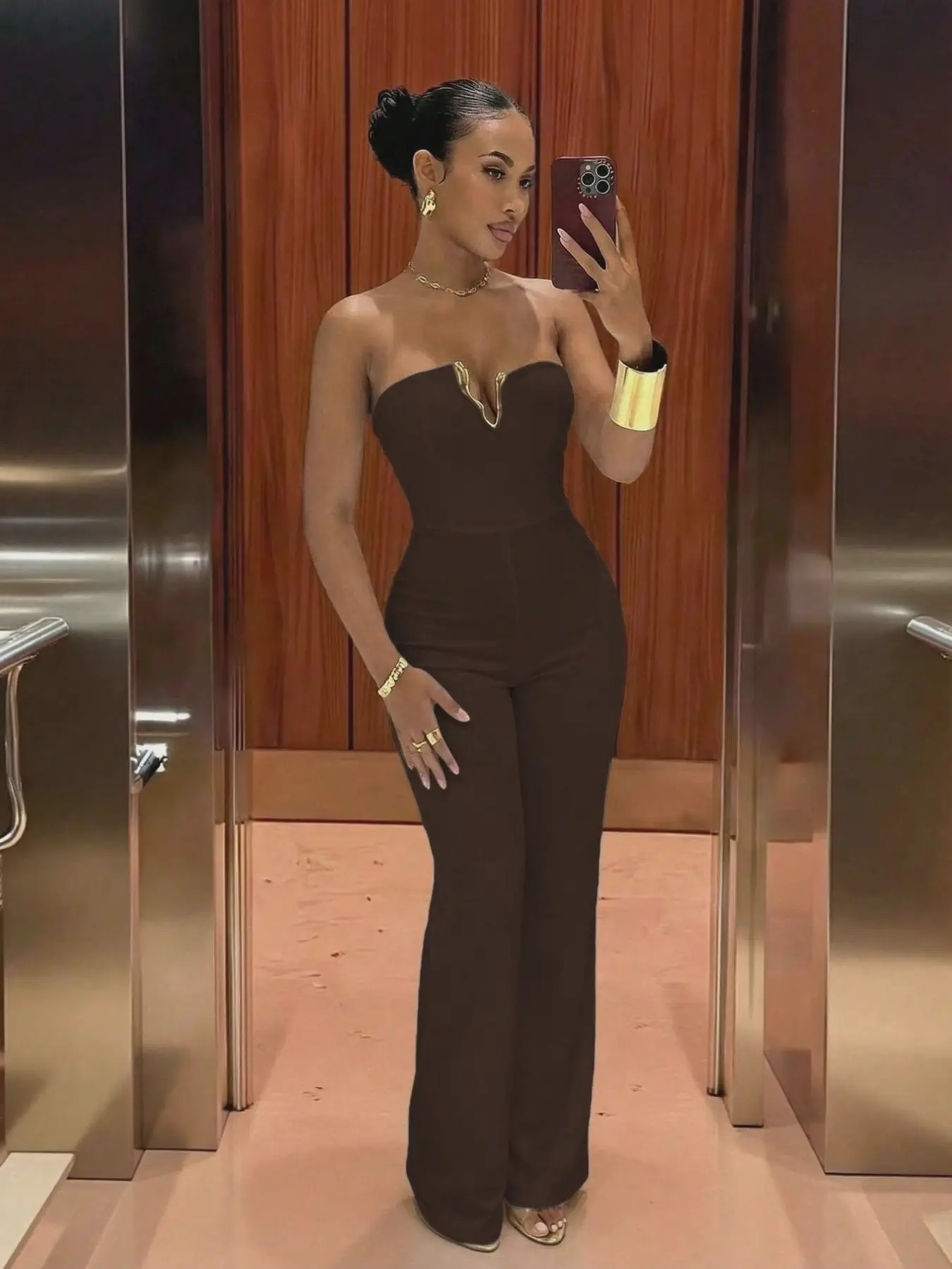 Women's Jumpsuit, Elegant Strapless V-Neck Design, Perfect for Parties & Weddings, Ideal for Vacation & Cruise Wear