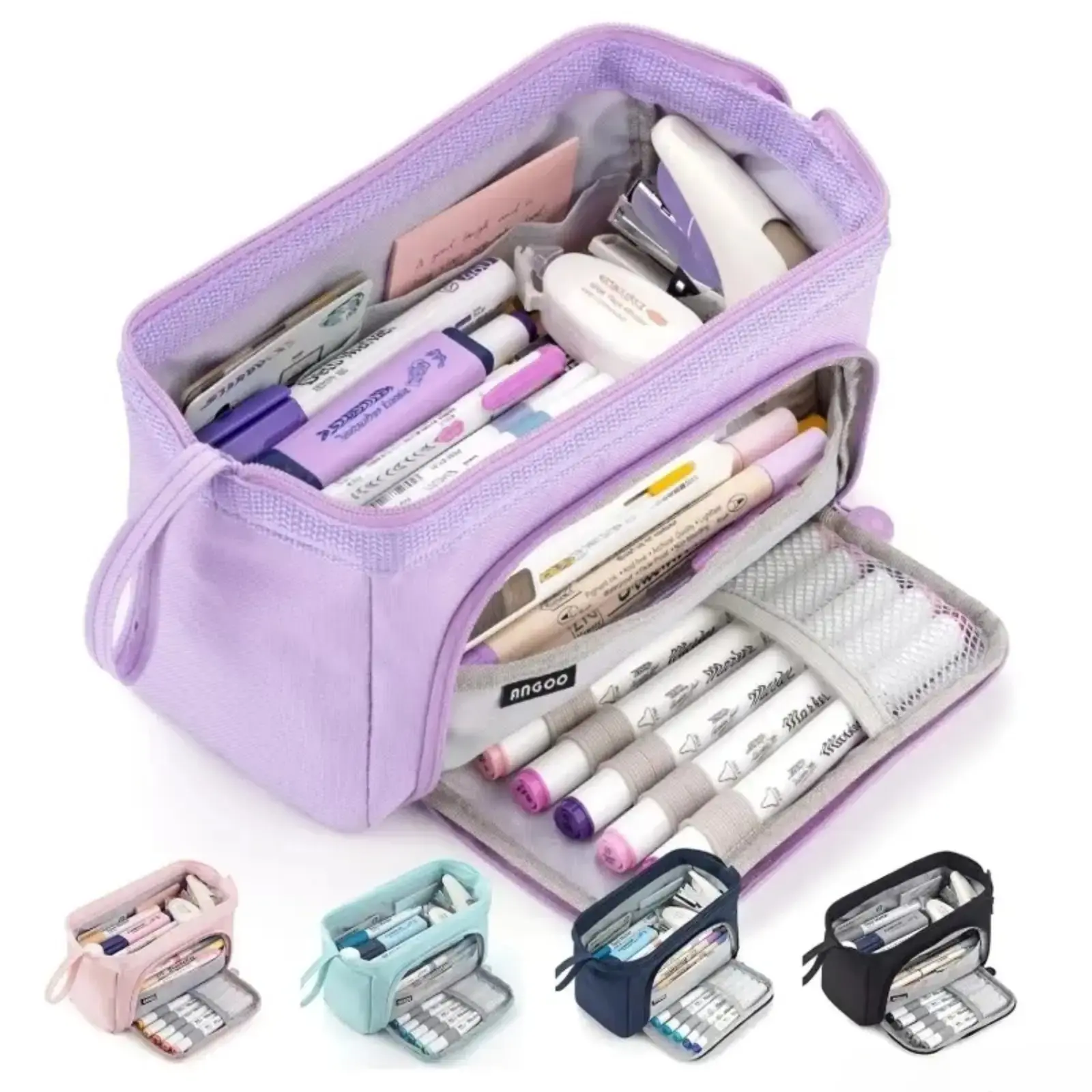 Pastel Double Zipper Pencil Case, Large Capacity Dual Compartment Pen Pouch, Cute Aesthetic Stationery Organizer Bag for School Students, Durable Pencil Case for Study & Everyday Use summerwins