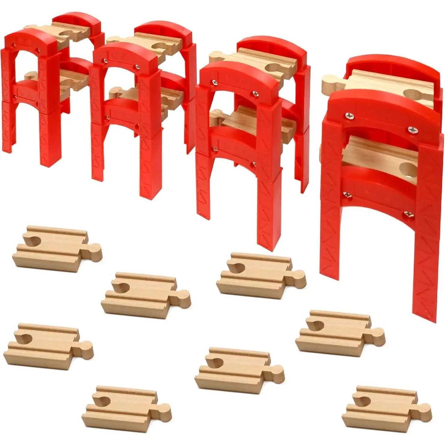 Wooden Train Bridges & Bridge Support, Wooden Train Track Accessories, Train Tracks Compatible with All Major Brands, Wood Toys for Girls and Boys