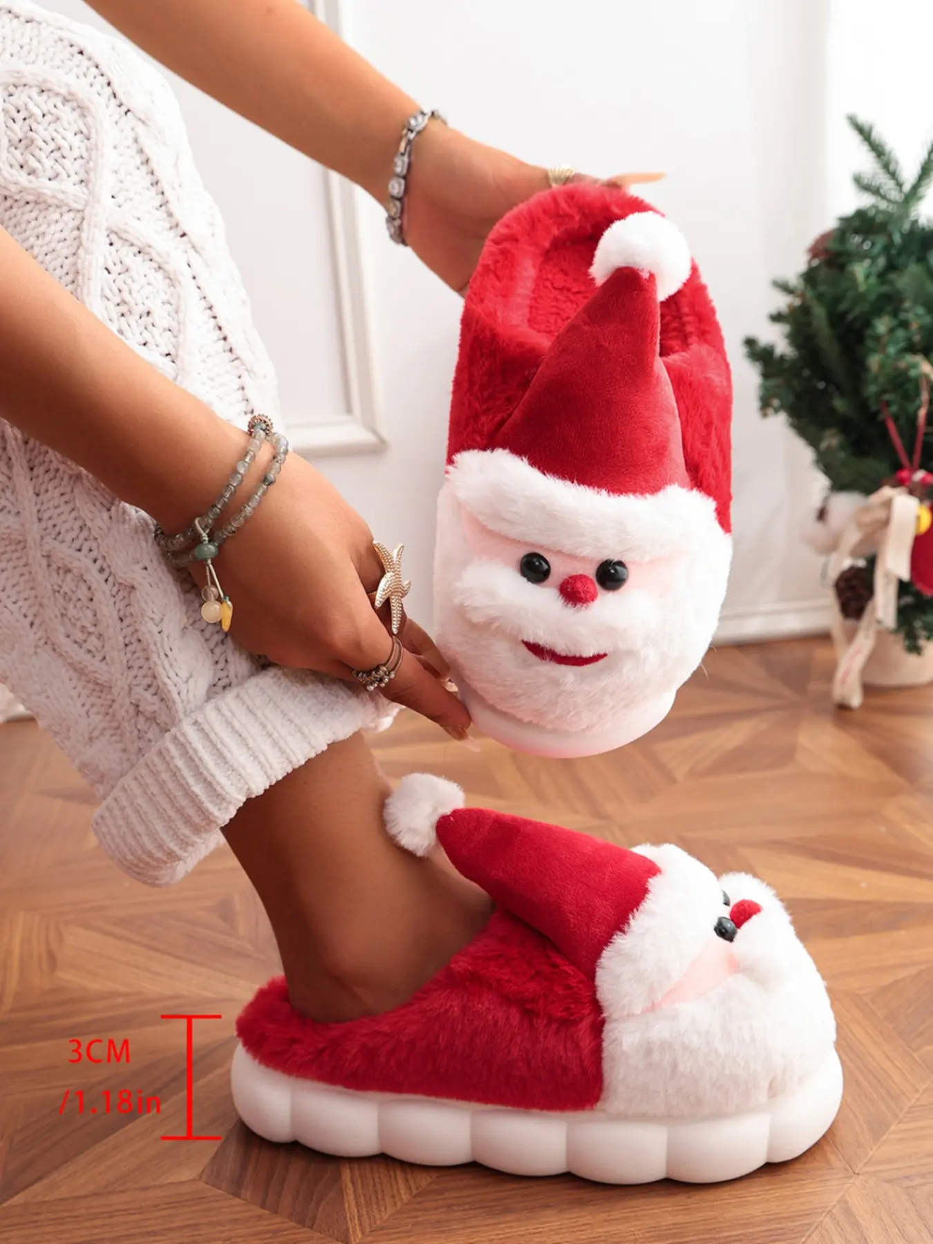 Women's Thick Soft Sole Slippers, Guest Slippers, Santa Claus Plush Slippers for Women, Fall Winter Home Cotton Slippers, Perfect Gift for Family