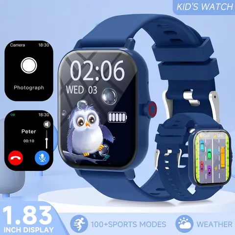 1.83‑Inch HD Touchscreen Kids Smartwatch, Multi Function Watch, Bluetooth‑Compatible Call, Message Notification, Custom Dynamic Watch Face, Fitness Tracker, Calculator, Remote Camera Control, Unisex Gift, Compatible with iOS & Android Phones