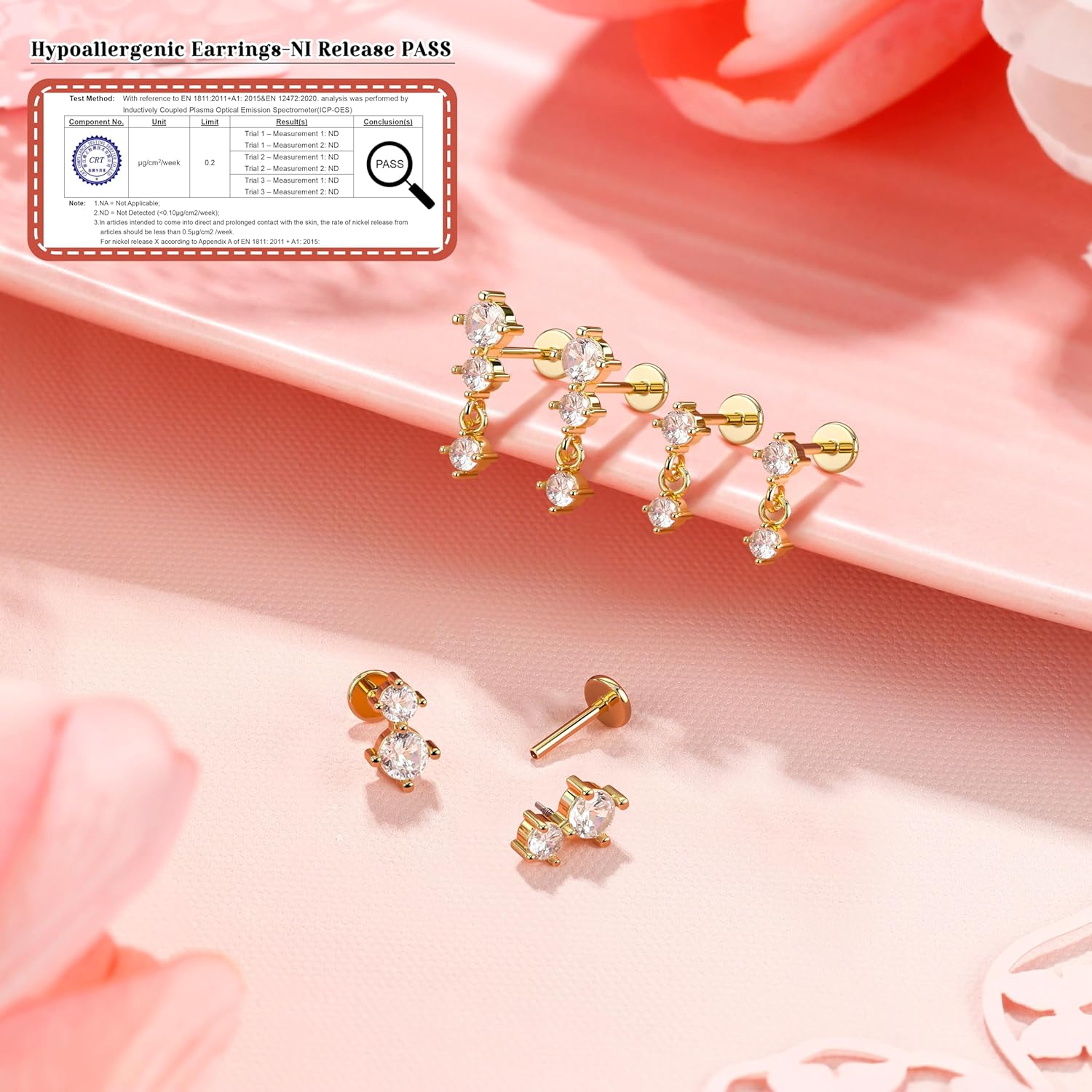 3 Pairs Flat Back Earrings Studs 18G-Hypoallergenic Cartilage Earring Sets for Multiple Piercing-Minimalist CZ Birthstone Drop Dangle Earrings Internal Thread Flatback Earring Stacks for Conch Tragus Helix Piercing Jewelry