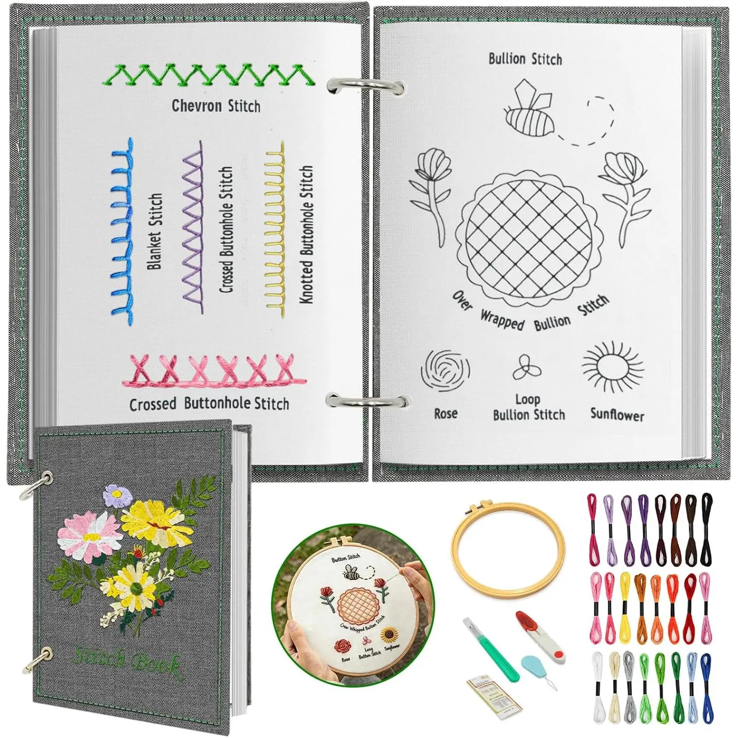 Embroidery  Book for Beginners | DIY Needlepoint Kit with Full Tools and Tutorial, Portable -in- Hand Embroidery Book for Adults & DIY Craft Lovers